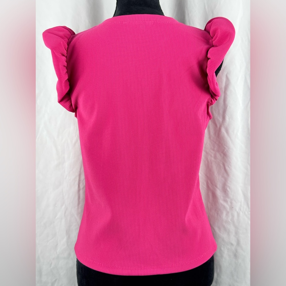 Halogen Pink Textured Ruffle Sleeve Tank Top - Picture 3 of 6